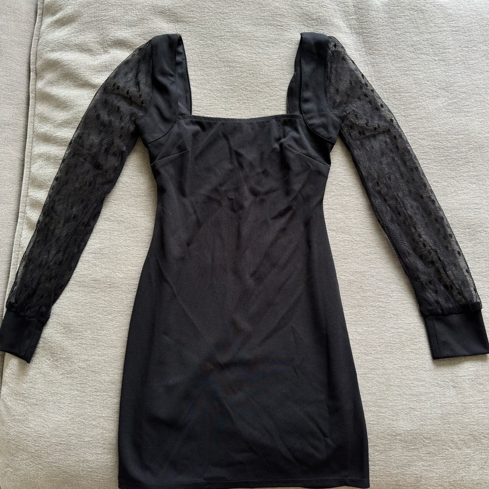Speechless Black Dress with Sheer Long Sleeves